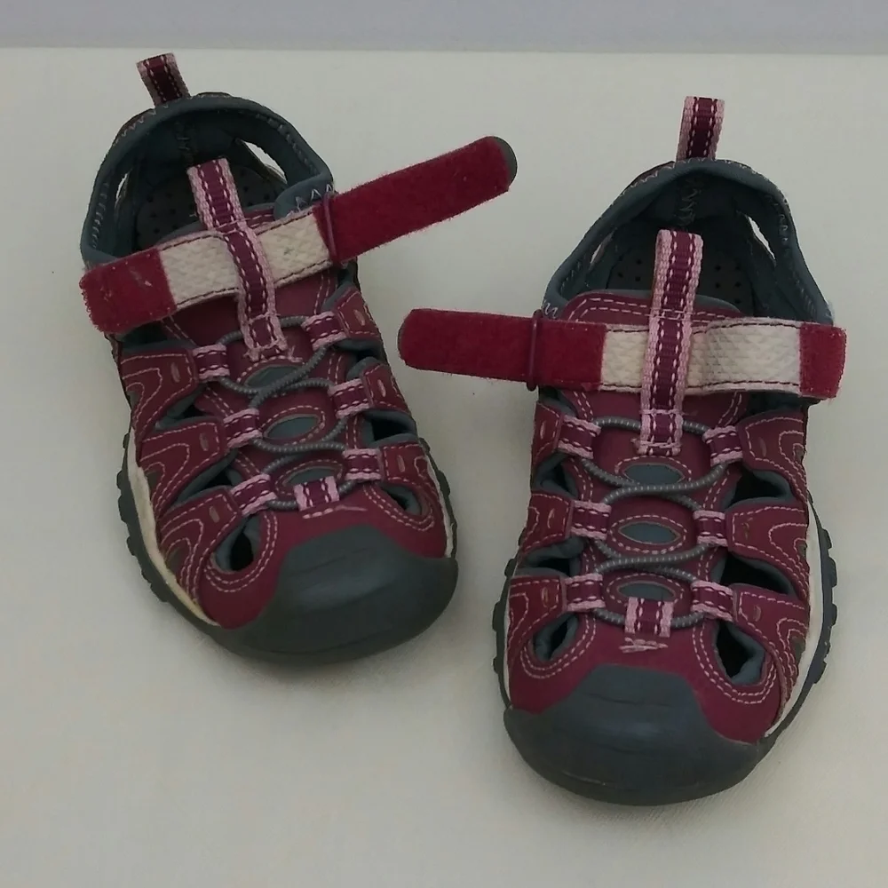 Sperry Wet Tech Fish Youth Burgundy Leather Round Toe Bungee Loop Hook Sandals
